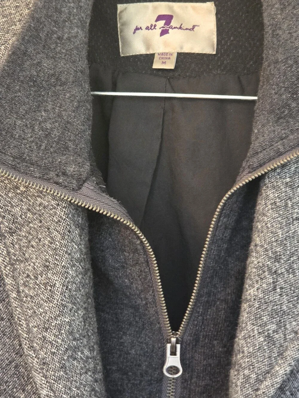 7 For All Mankind Wool Blend Tweed Blazer Knit Dickey Coat Herringbone Jacket M